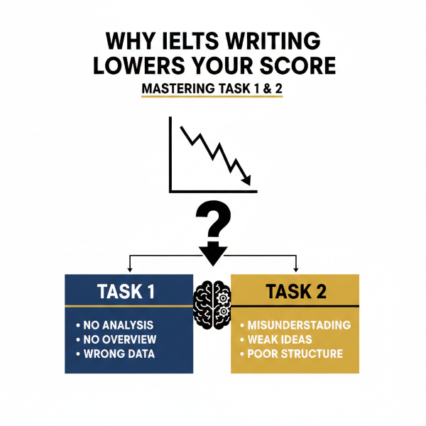 چرا رایتینگ آیلتس نمره شما را پایین می‌آورد؟ راهنمای کامل رفع مشکلات Task 1 و Task 2