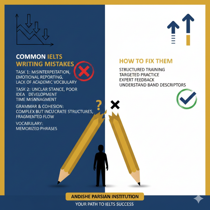 اشتباهات رایتینگ آیلتس که نمره شما را پایین می‌آورد (و راه اصلاح آن‌ها)