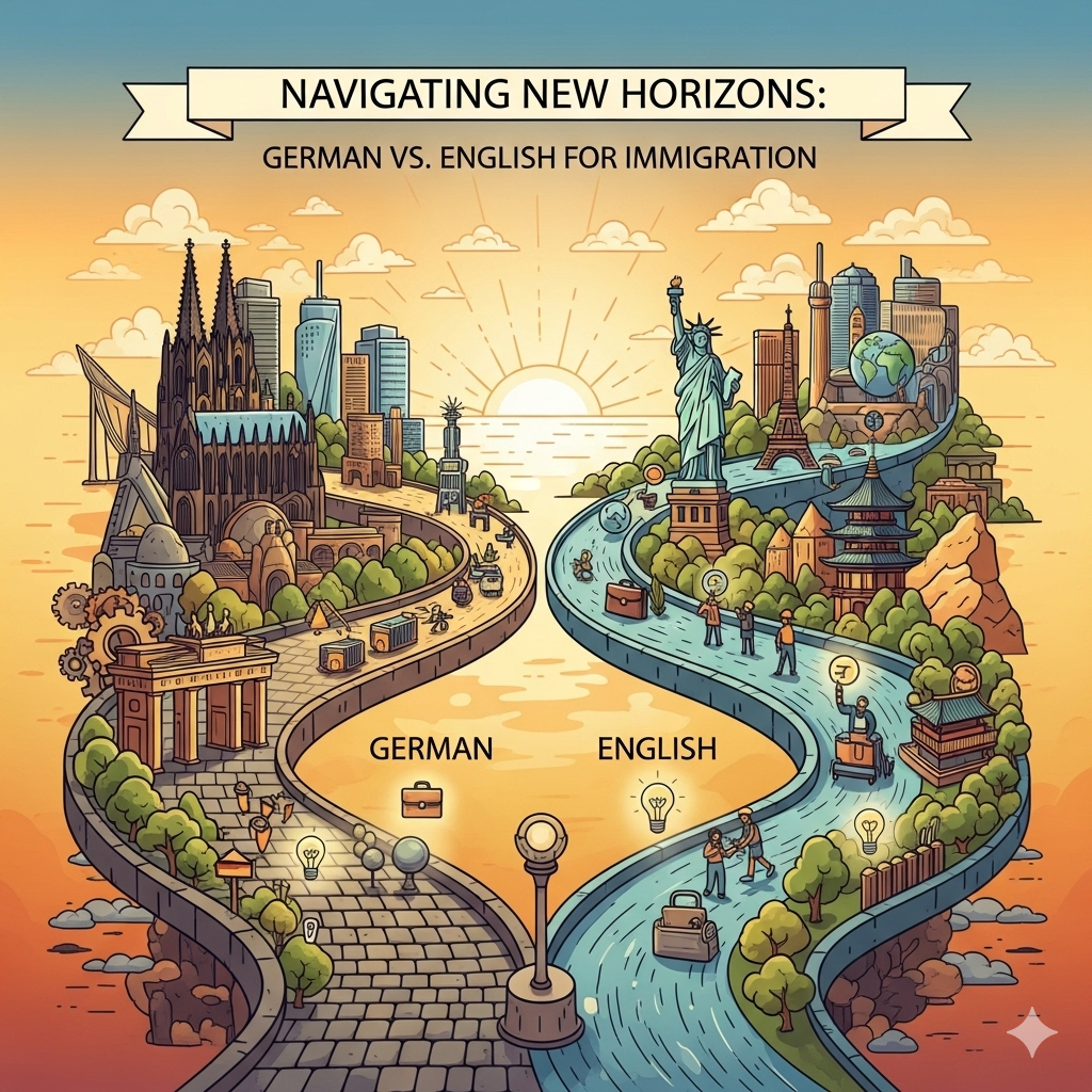 مقایسه یادگیری زبان آلمانی و انگلیسی برای مهاجرت